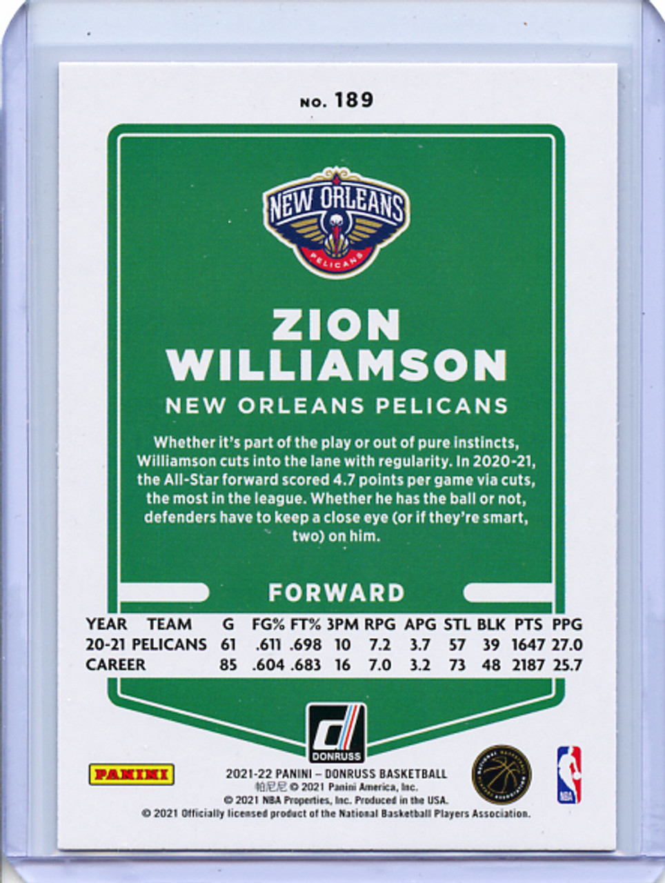 Zion Williamson 2021-22 Donruss #189 Holo Orange Laser (1)