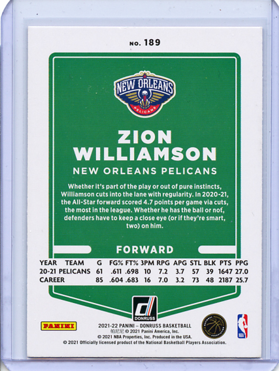 Zion Williamson 2021-22 Donruss #189 Holo Orange Laser (2)