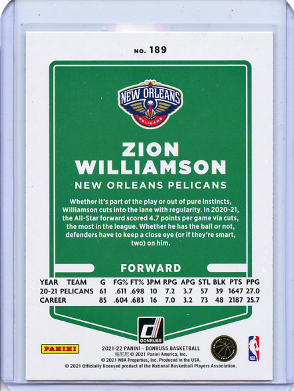 Zion Williamson 2021-22 Donruss #189 Holo Orange Laser (6)