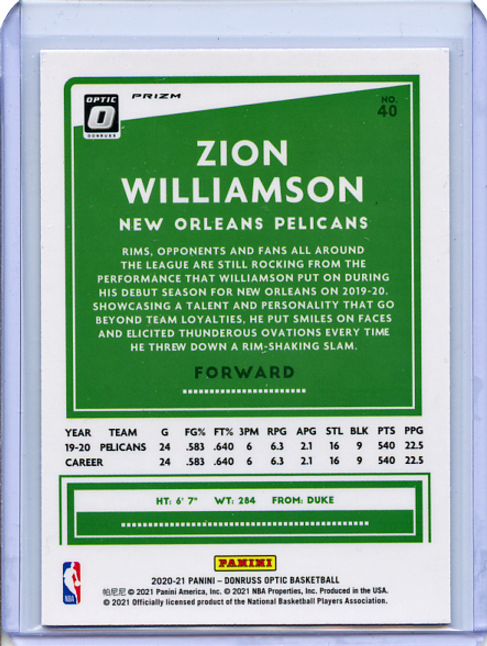 Zion Williamson 2020-21 Donruss Optic #40 Hyper Pink (6)