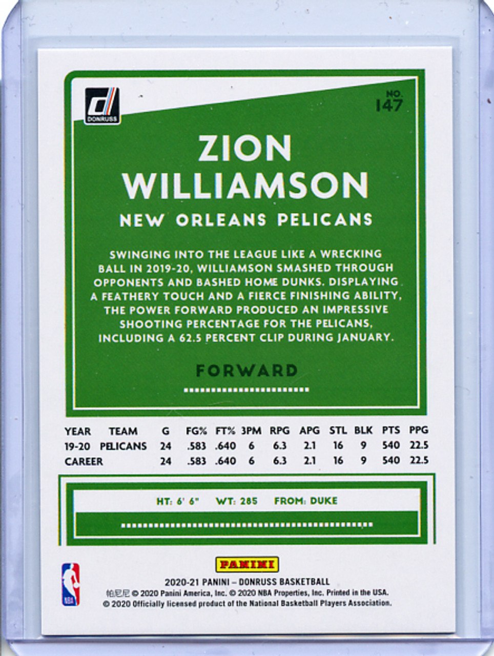 Zion Williamson 2020-21 Donruss #147 Choice Red (#85/99)