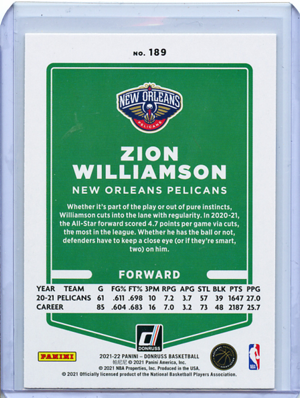 Zion Williamson 2021-22 Donruss #189 Yellow Flood (2)