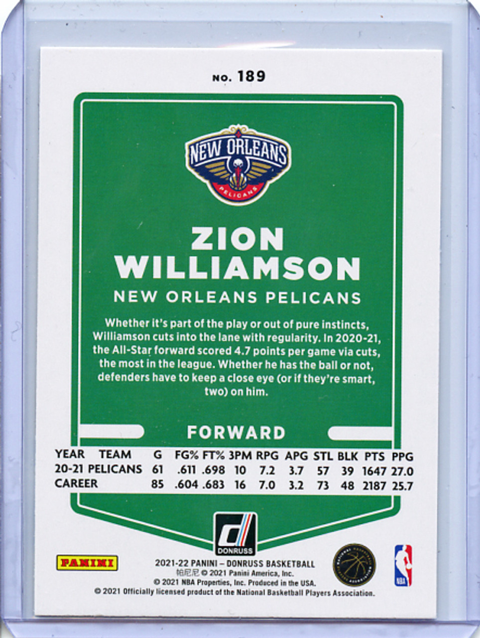 Zion Williamson 2021-22 Donruss #189 Yellow Flood (3)