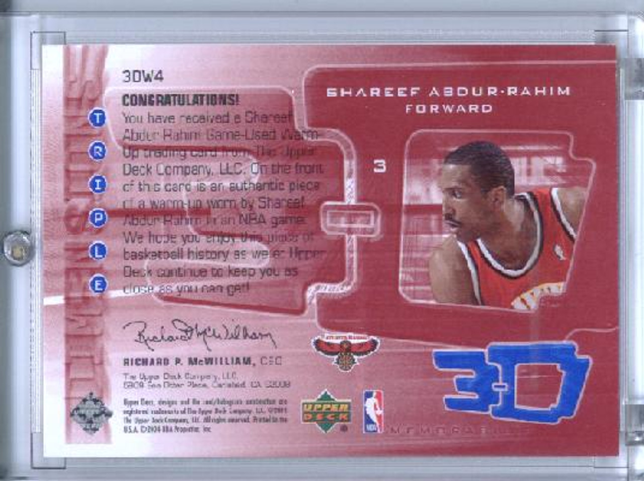 Shareef Abdur-Rahim 2003-04 Triple Dimensions, 3-D Warmups #3DW4 (#397/999)