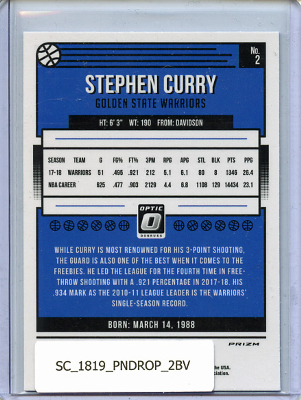 Stephen Curry 2018-19 Donruss Optic #2 Blue Velocity