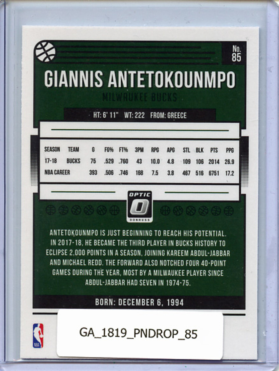 Giannis Antetokounmpo 2018-19 Donruss Optic #85