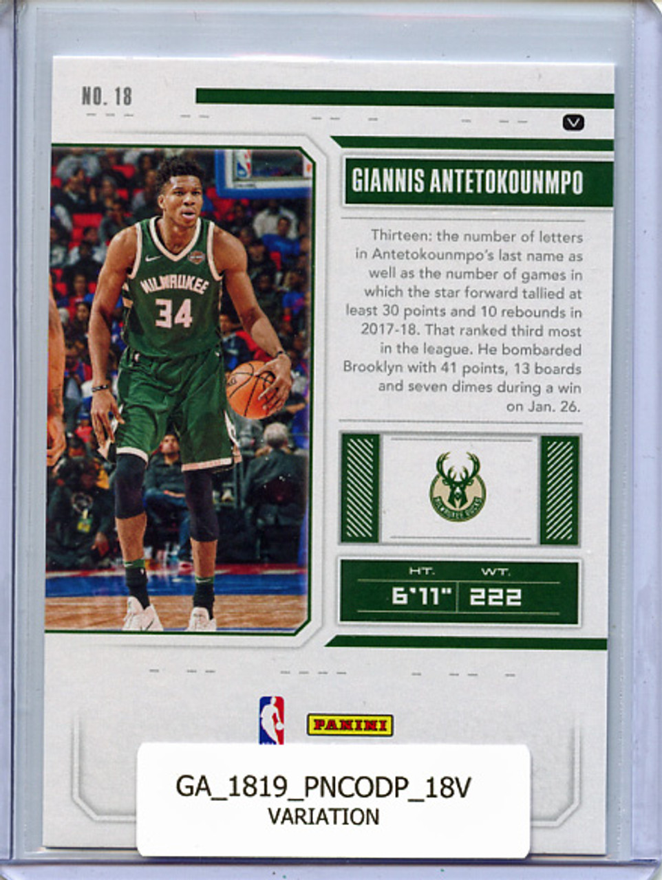 Giannis Antetokounmpo 2018-19 Contenders Draft Picks #18 Variation