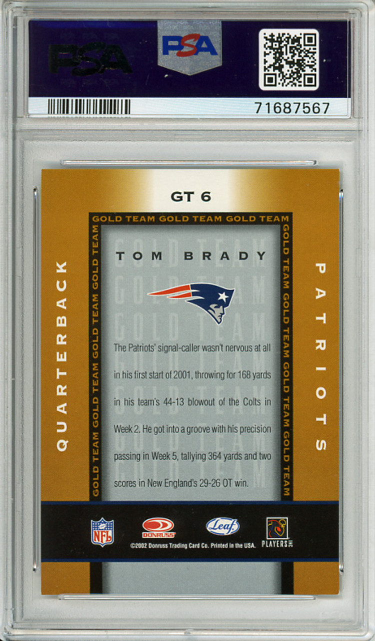 Tom Brady 2002 Leaf Certified, Gold Team #GT6 PSA 9 Mint (#71687567) (CQ)