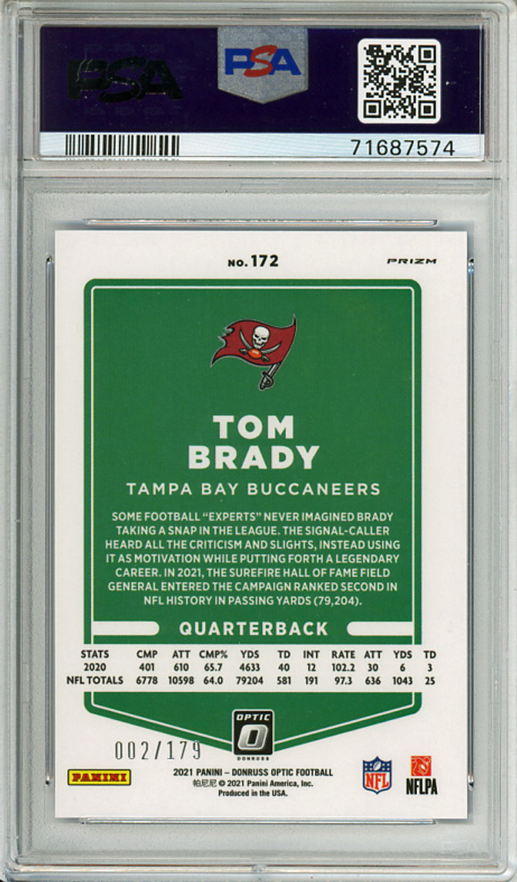 Tom Brady 2021 Donruss Optic #172 Blue (#002/179) PSA 9 Mint (#71687574) (CQ)