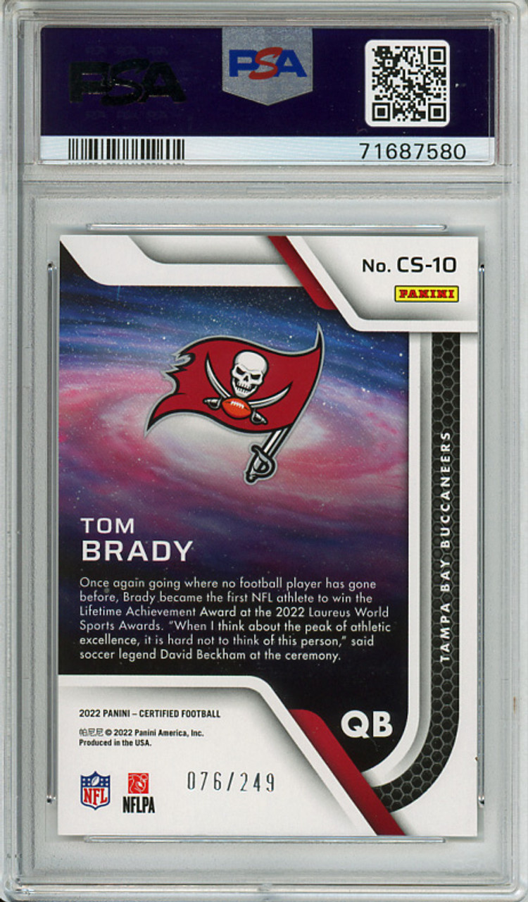 Tom Brady 2022 Certified, Certified Stars #CS-10 Mirror Bronze (#076/249) PSA 8 Near Mint-Mint (#71687580) (CQ)
