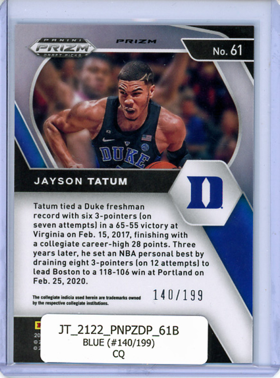 Jayson Tatum 2021-22 Prizm Draft Picks #61 Blue (#140/199) (CQ)