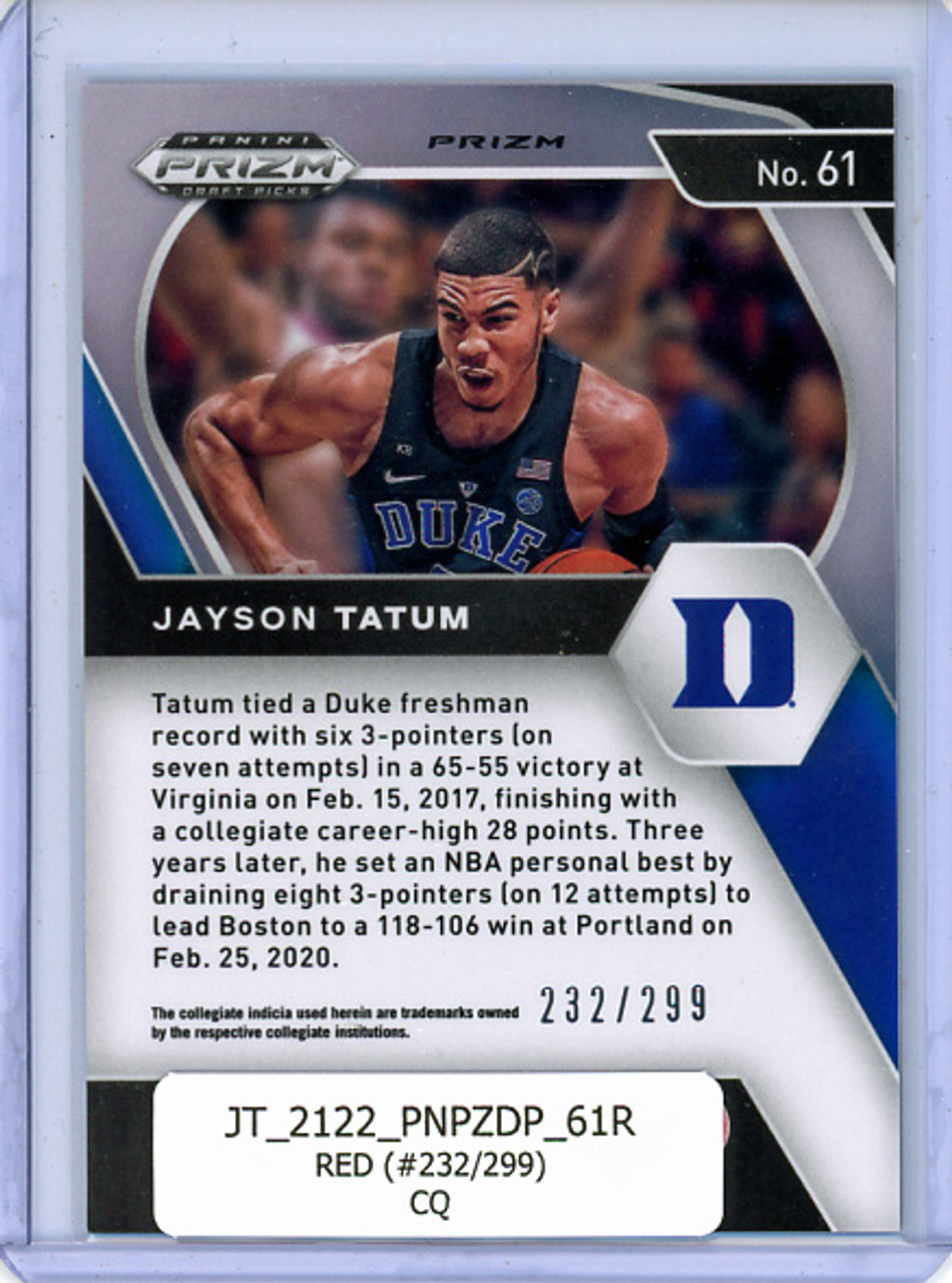 Jayson Tatum 2021-22 Prizm Draft Picks #61 Red (#232/299) (CQ)
