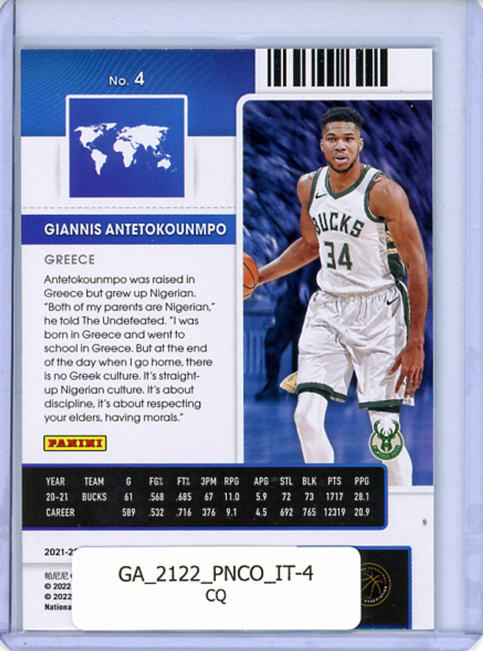 Giannis Antetokounmpo 2021-22 Contenders, International Ticket #4 (CQ)