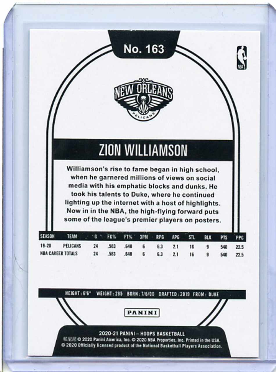 Zion Williamson 2020-21 Hoops #163 Purple Explosion (3)