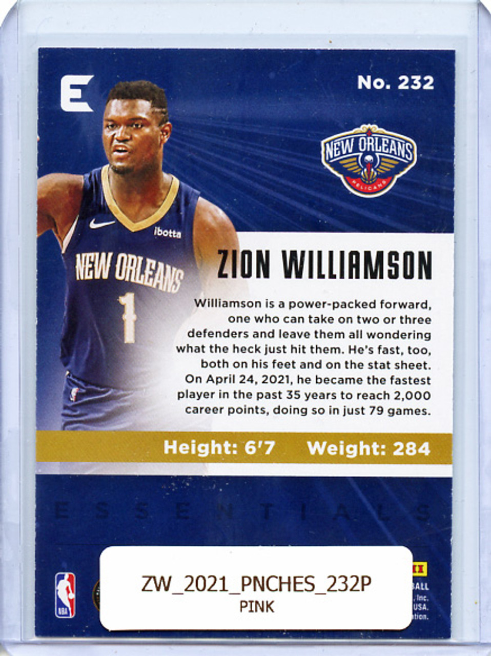 Zion Williamson 2020-21 Chronicles, Essentials #232 Pink