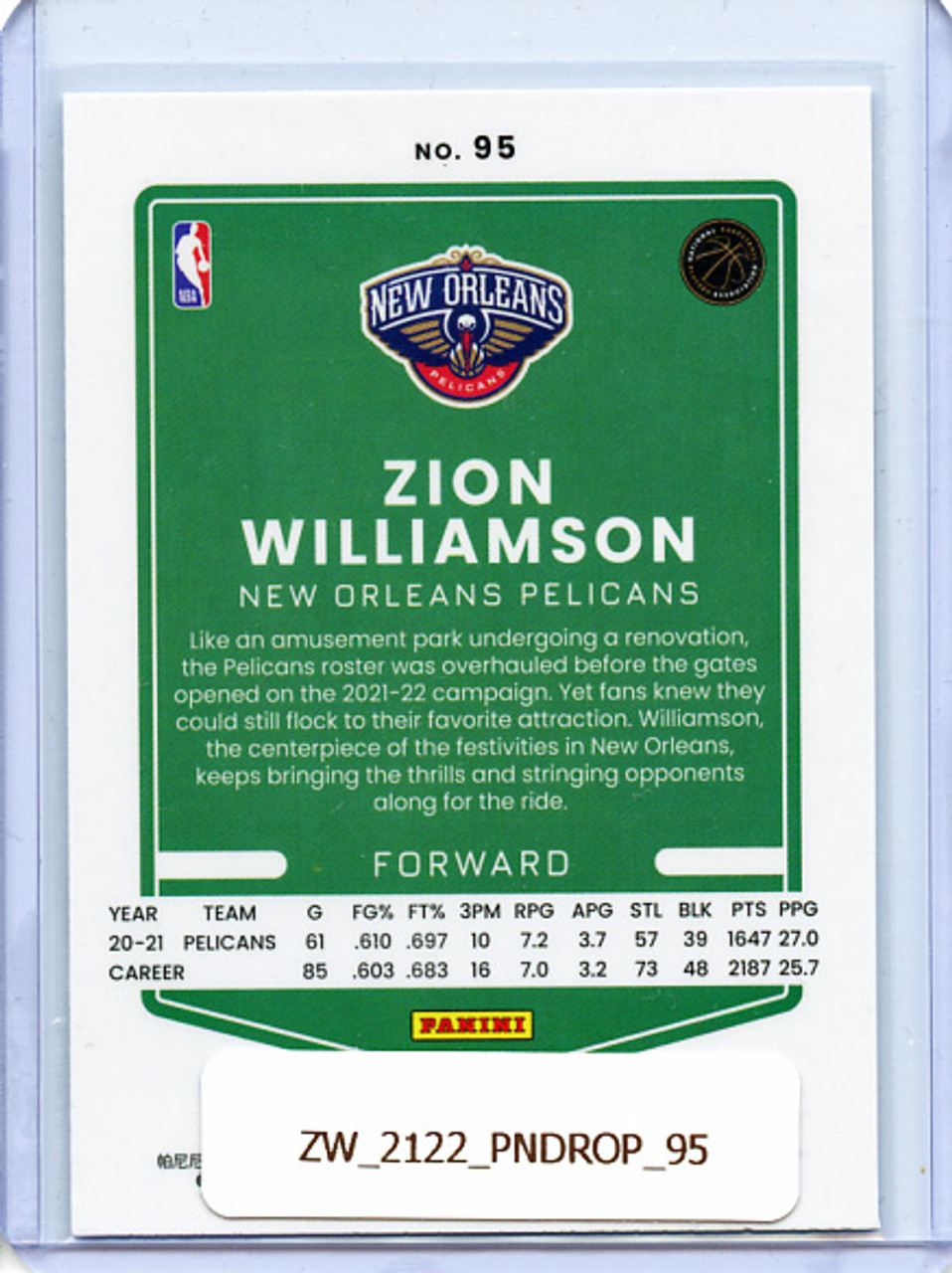 Zion Williamson 2021-22 Donruss Optic #95