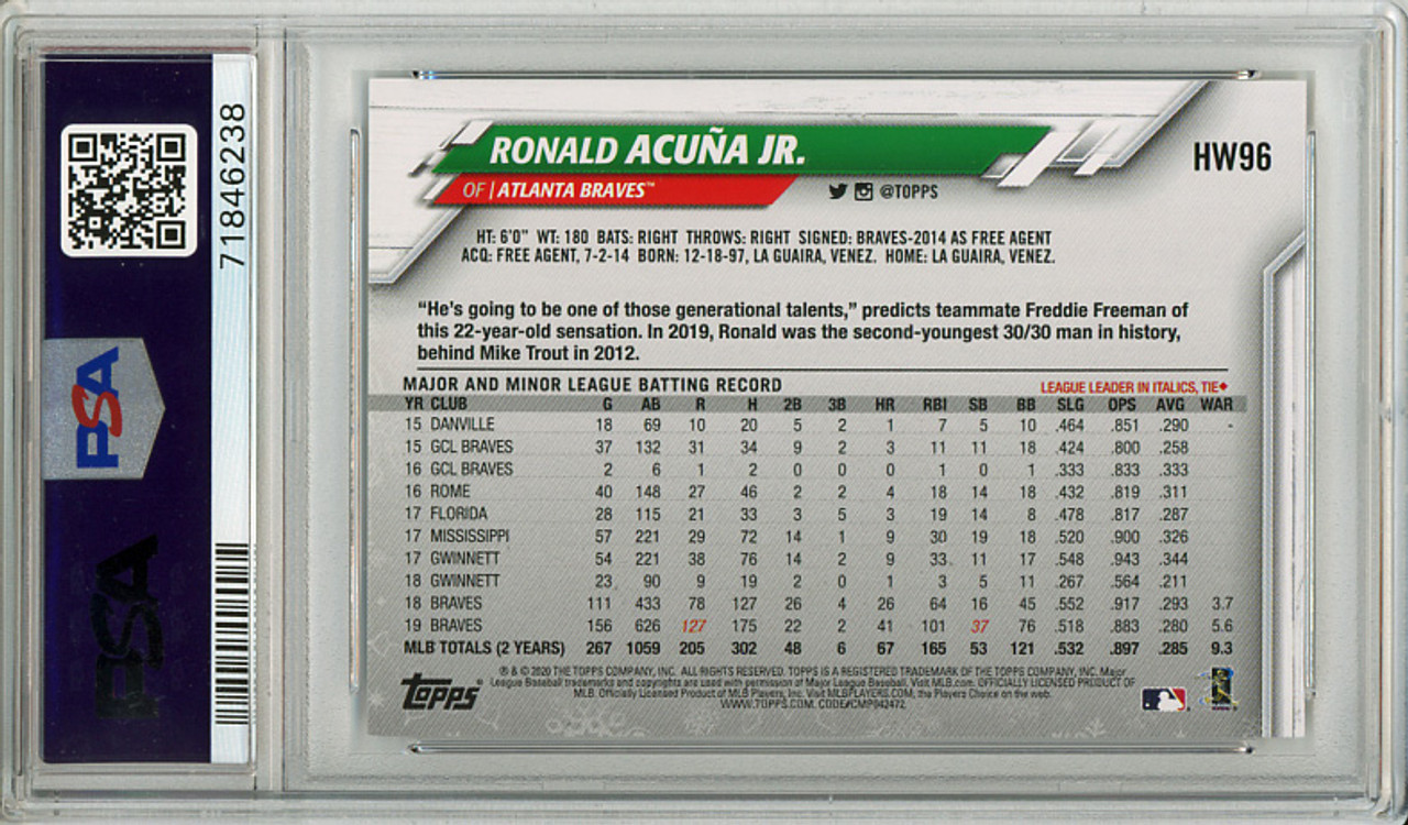 Ronald Acuna Jr. 2020 Topps Holiday #HW96 Rare Photo Variations - Wreath Necklace PSA 10 Gem Mint (#71846238) (CQ)
