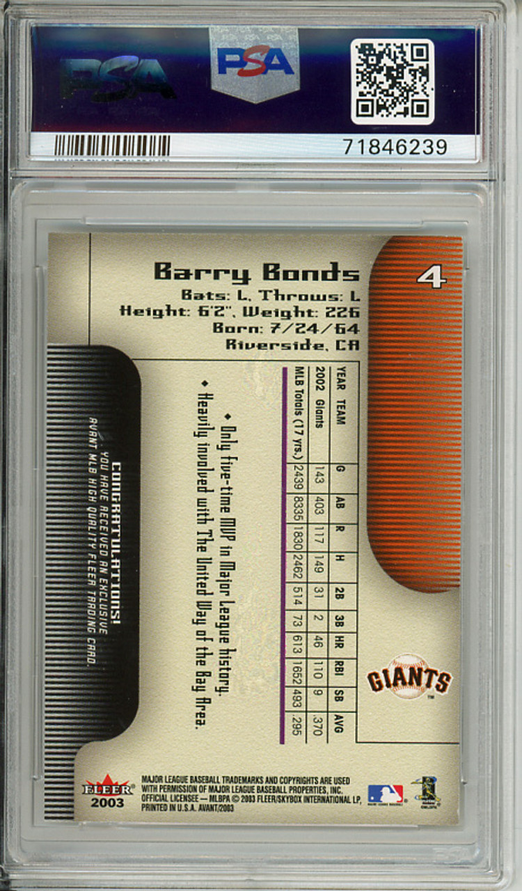 Barry Bonds 2003 Avant #4 PSA 10 Gem Mint (#71846239) (CQ)
