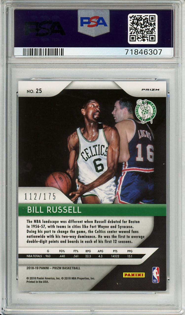 Bill Russell 2018-19 Prizm #25 Fast Break Blue (#112/175) PSA 9 Mint (#71846307) (CQ)