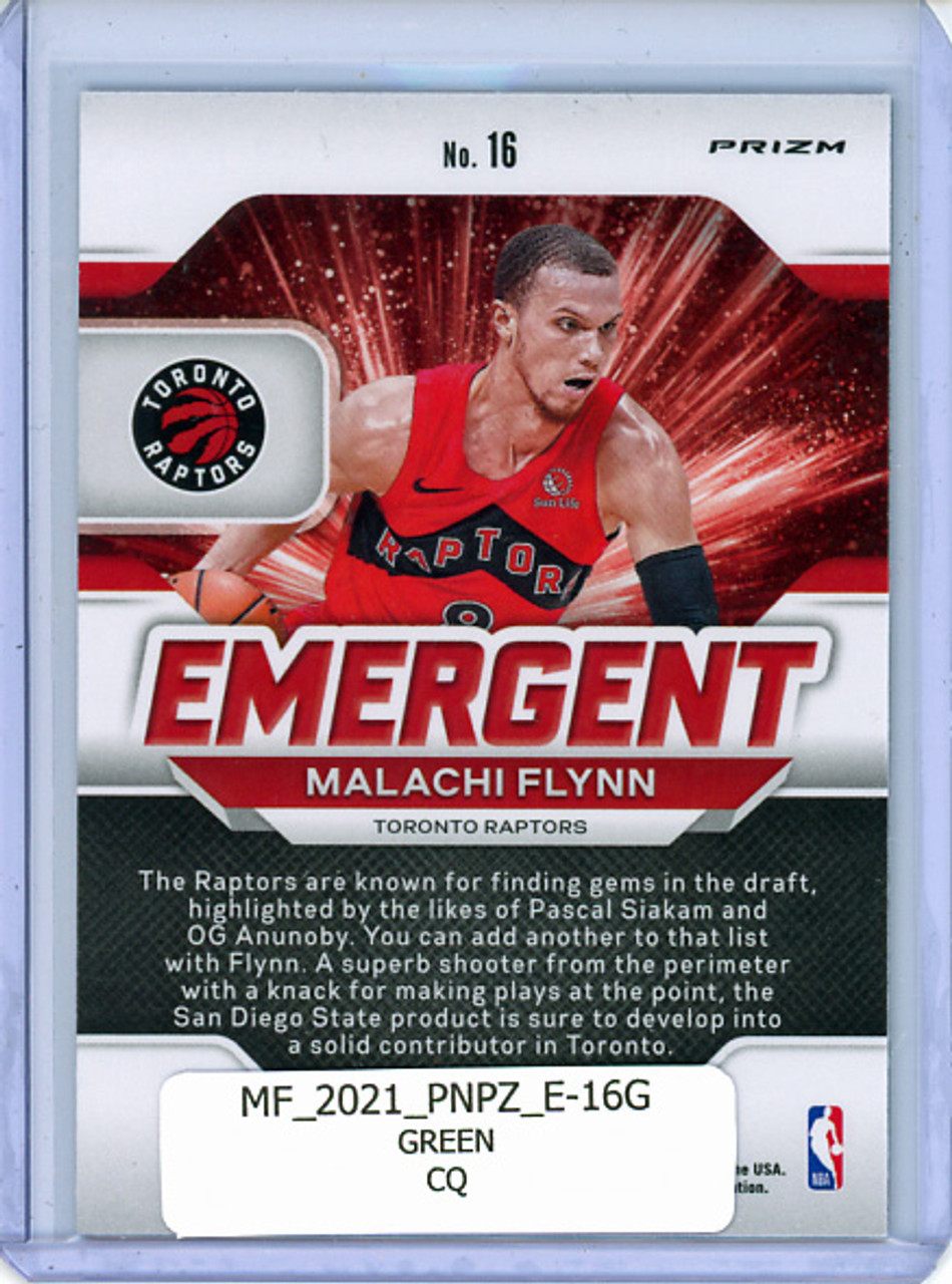 Malachi Flynn 2020-21 Prizm, Emergent #16 Green (CQ)