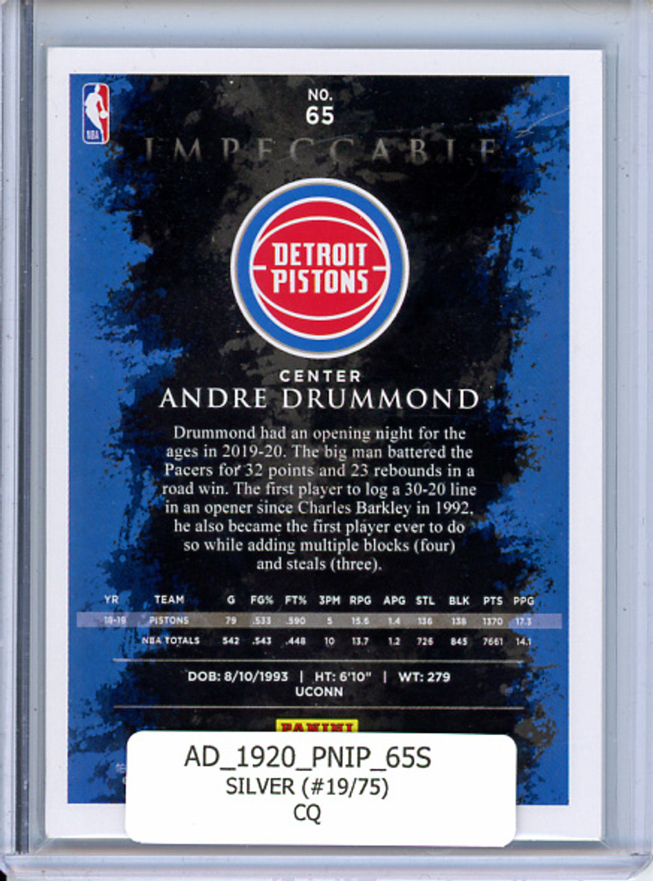 Andre Drummond 2019-20 Impeccable #65 Silver (#19/75) (CQ)