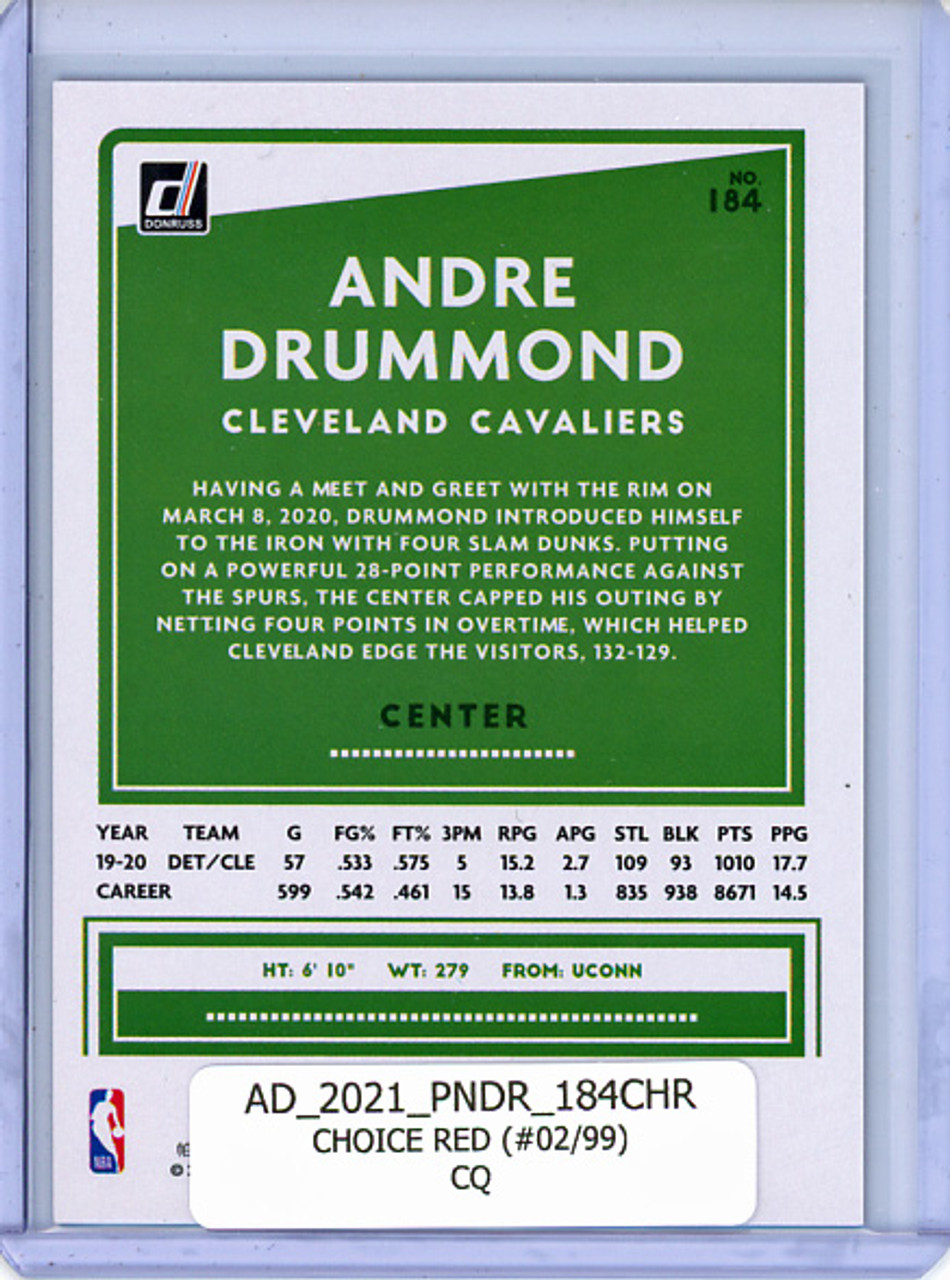 Andre Drummond 2020-21 Donruss #184 Choice Red (#02/99) (CQ)
