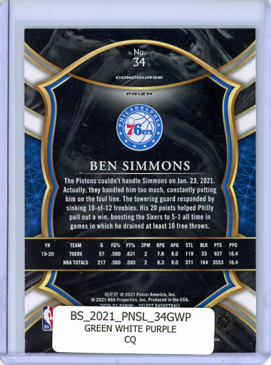 Ben Simmons 2020-21 Select #34 Concourse Green White Purple (CQ)