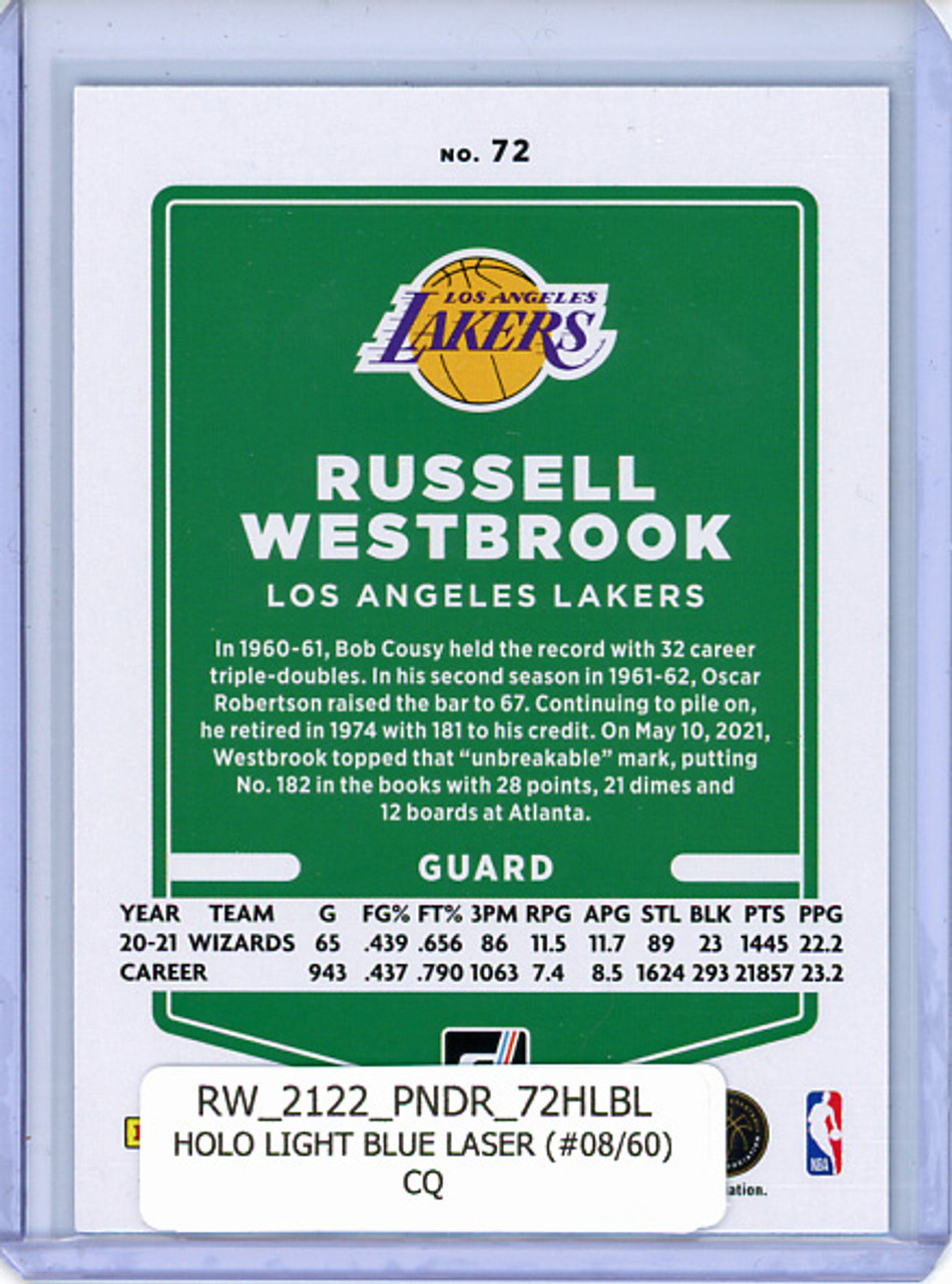Russell Westbrook 2021-22 Donruss #72 Holo Light Blue Laser (#08/60) (CQ)