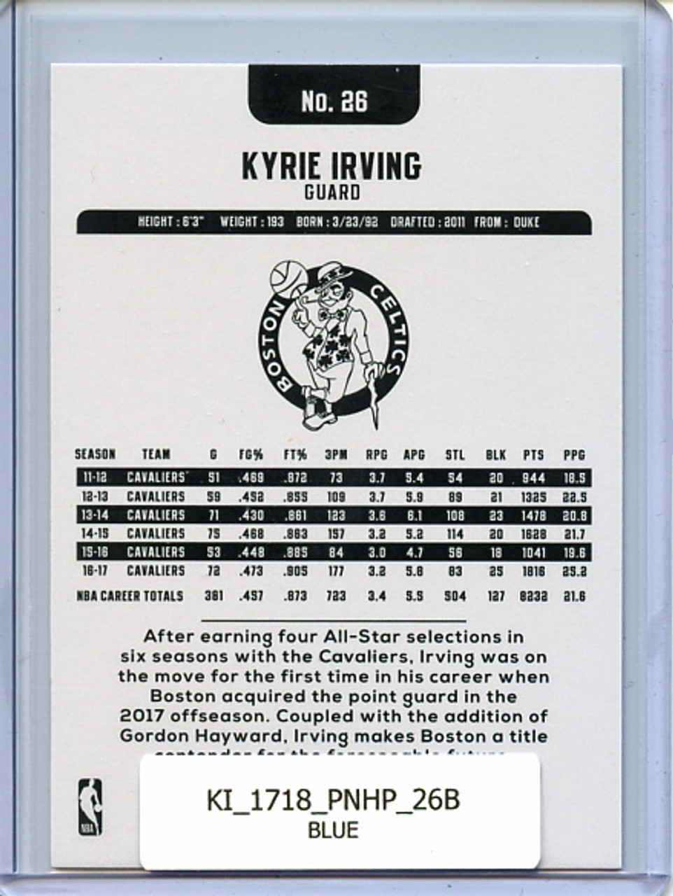 Kyrie Irving 2017-18 Hoops #26 Blue