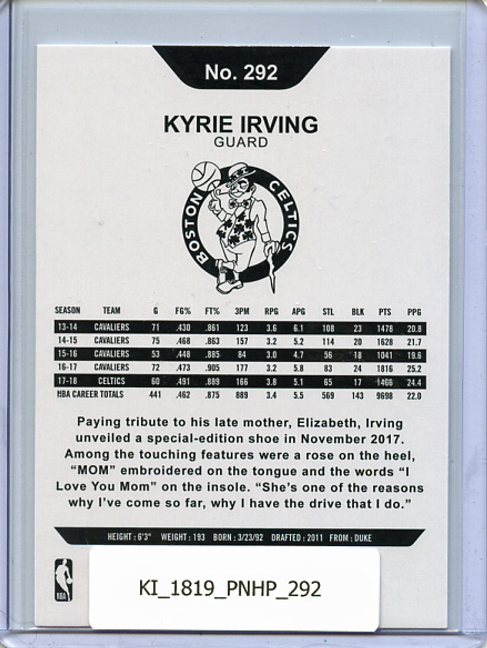 Kyrie Irving 2018-19 Hoops #292 Hoops Tribute