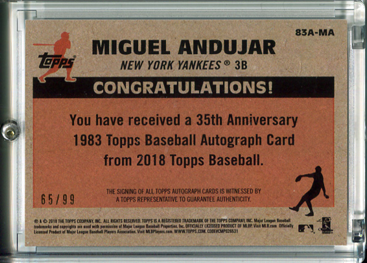Miguel Andujar 2018 Topps, 1983 Topps Autographs #83A-MA Black (#65/99)