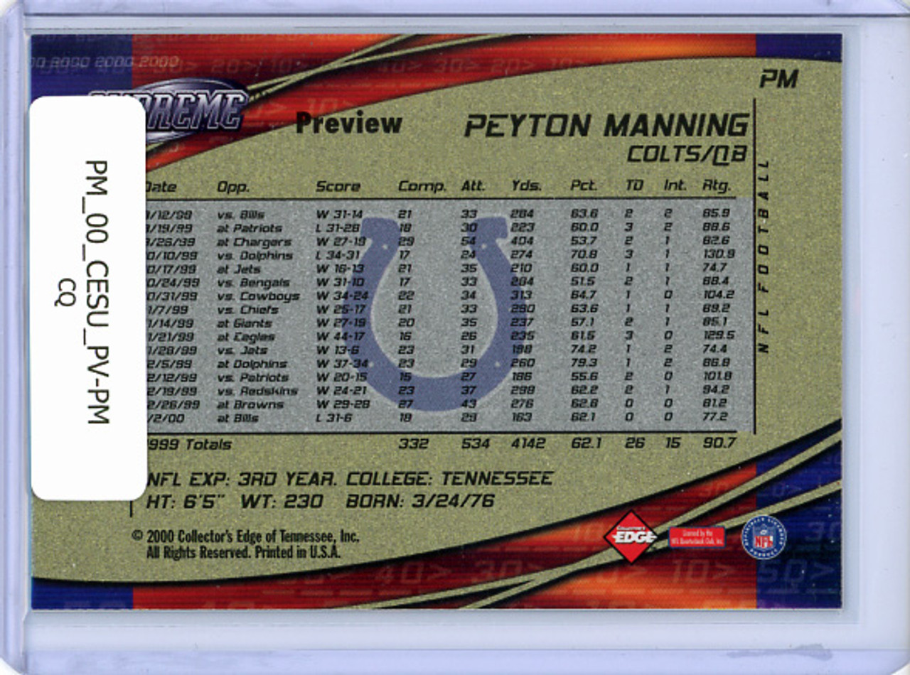 Peyton Manning 2000 Collector's Edge Supreme, Previews #PM (CQ)
