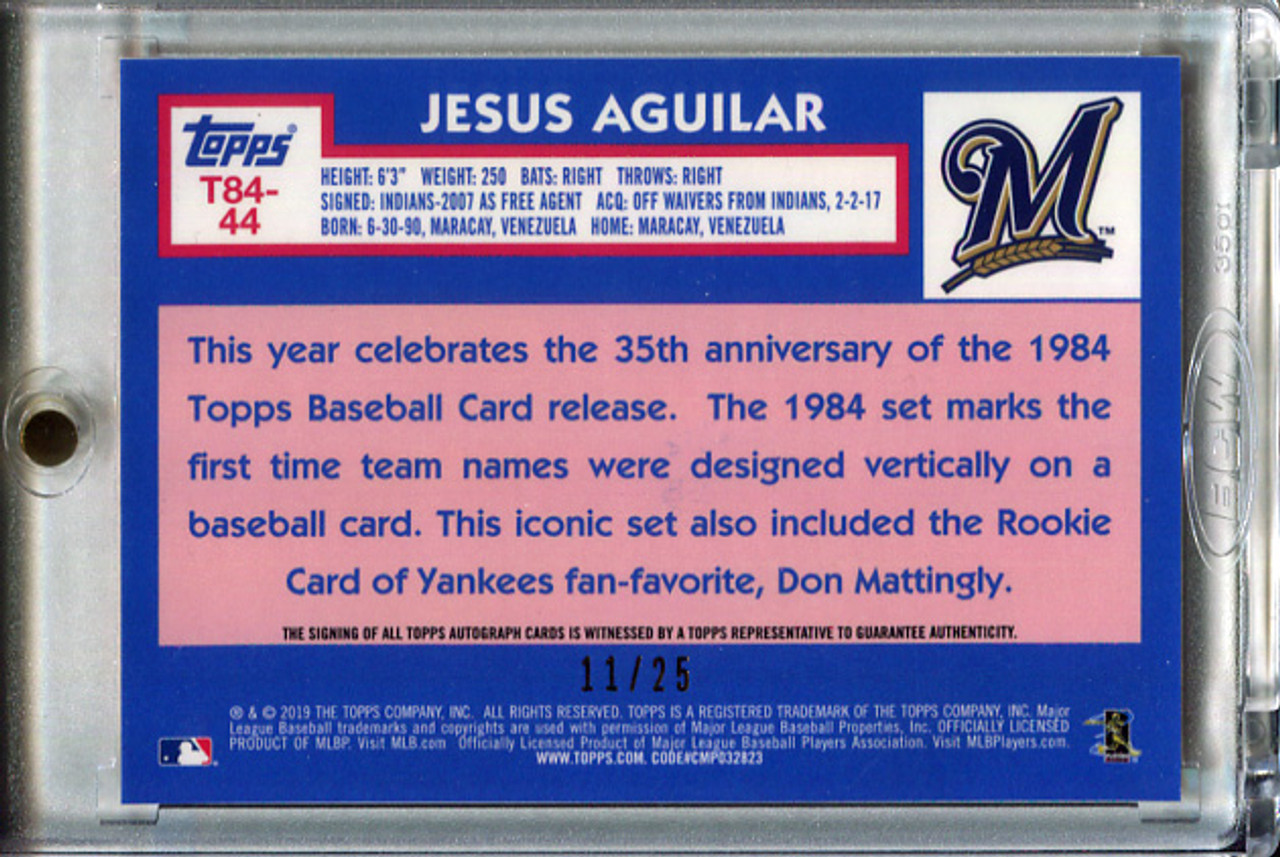 Jesus Aguilar 2019 Topps, 1984 Topps Silver Pack Chrome Autographs #44 Orange (#11/25)