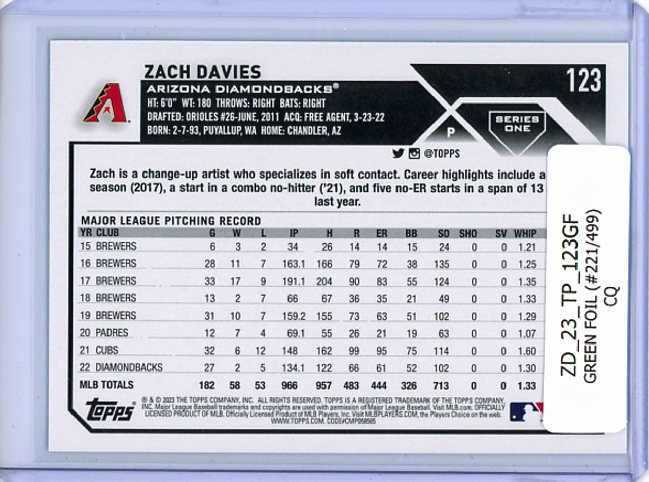 Zach Davies 2023 Topps #123 Green Foil (#221/499) (CQ)