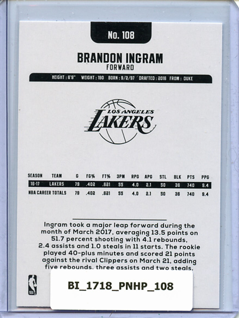 Brandon Ingram 2017-18 Hoops #108