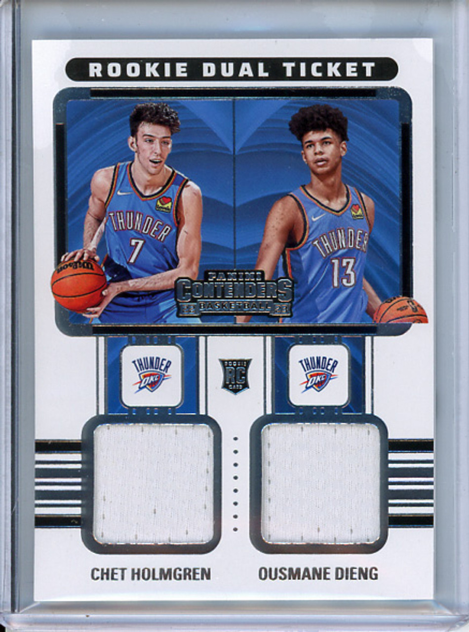 Chet Holmgren, Ousmane Dieng 2022-23 Contenders, Rookie Ticket Dual Swatches #RT2-OKC (1) (CQ)