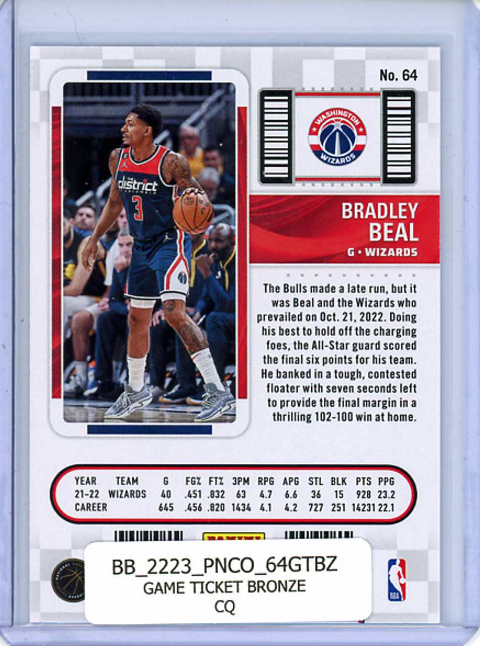 Bradley Beal 2022-23 Contenders #64 Game Ticket Bronze (CQ)