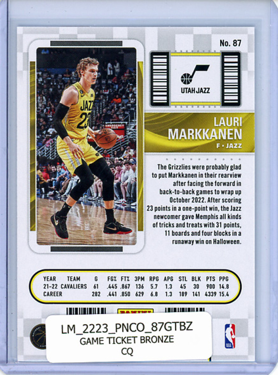 Lauri Markkanen 2022-23 Contenders #87 Game Ticket Bronze (CQ)