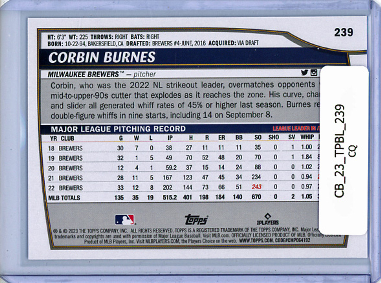 Corbin Burnes 2023 Big League #239 Rainbow Foil (CQ)