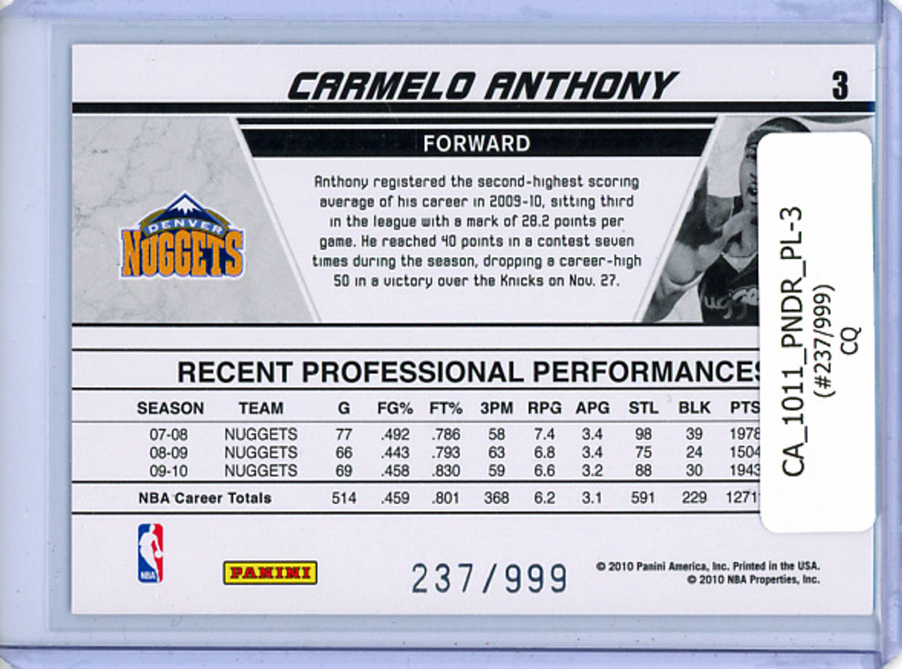 Carmelo Anthony 2010-11 Donruss, Production Line #3 (#237/999) (CQ)