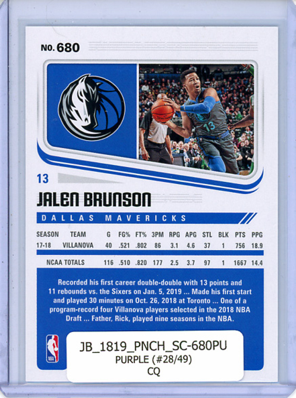 Jalen Brunson 2018-19 Chronicles, Score #680 Purple (#28/49) (CQ)