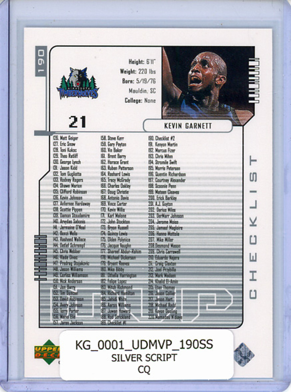 Kevin Garnett 2000-01 MVP #190 Checklist Silver Script (CQ)