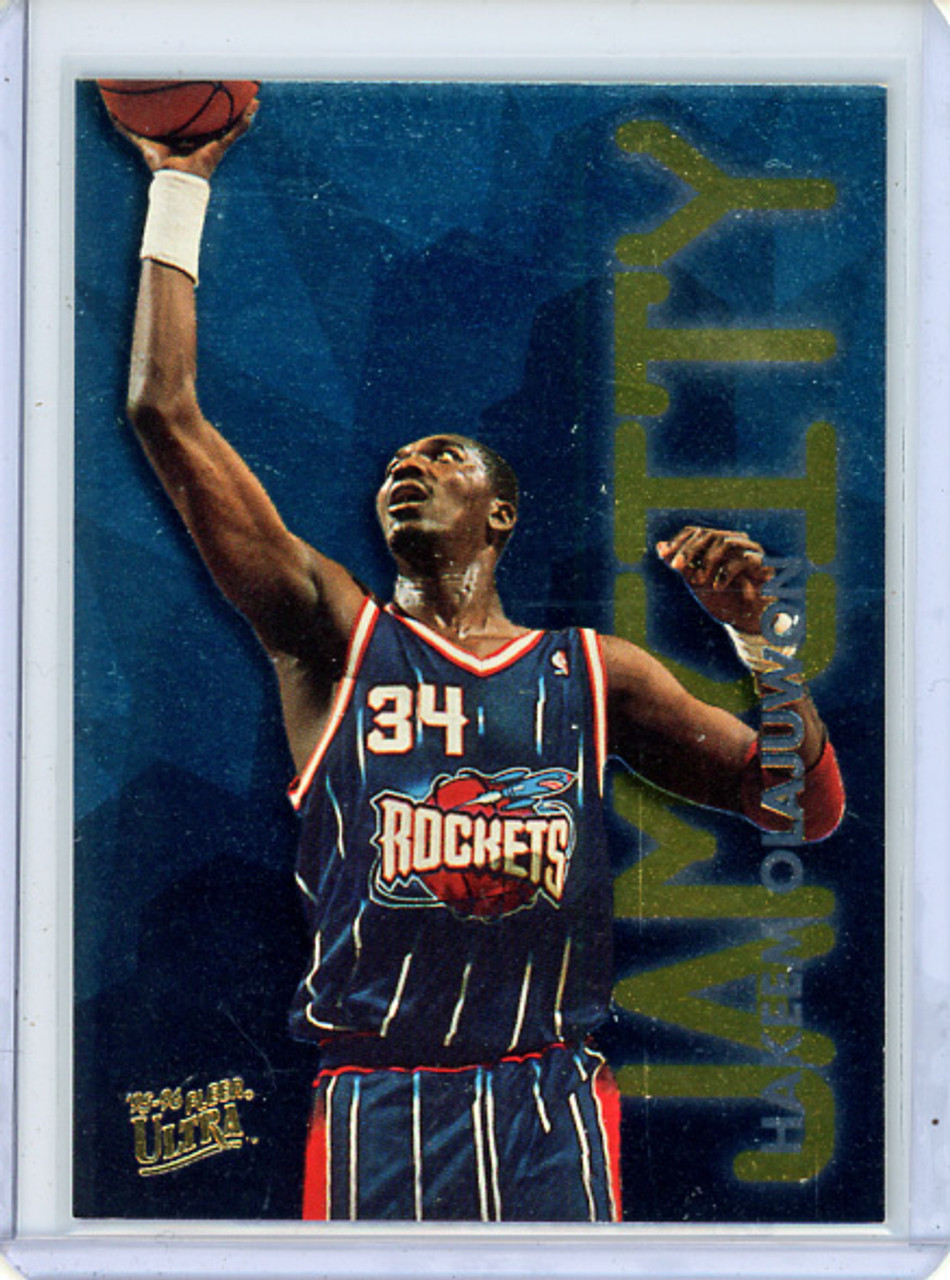 Hakeem Olajuwon 1995-96 Ultra, Jam City #8 - Near Mint - Whiting on Back Edges (CQ)