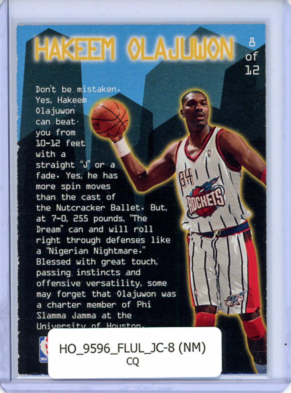 Hakeem Olajuwon 1995-96 Ultra, Jam City #8 - Near Mint - Whiting on Back Edges (CQ)