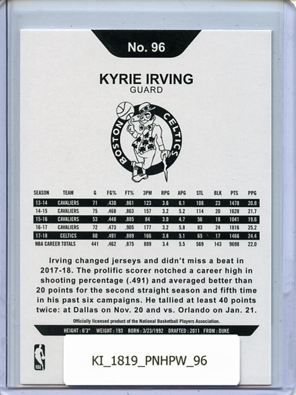 Kyrie Irving 2018-19 Hoops #96 Winter