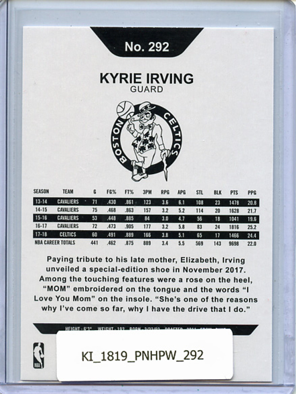 Kyrie Irving 2018-19 Hoops #292 Hoops Tribute Winter