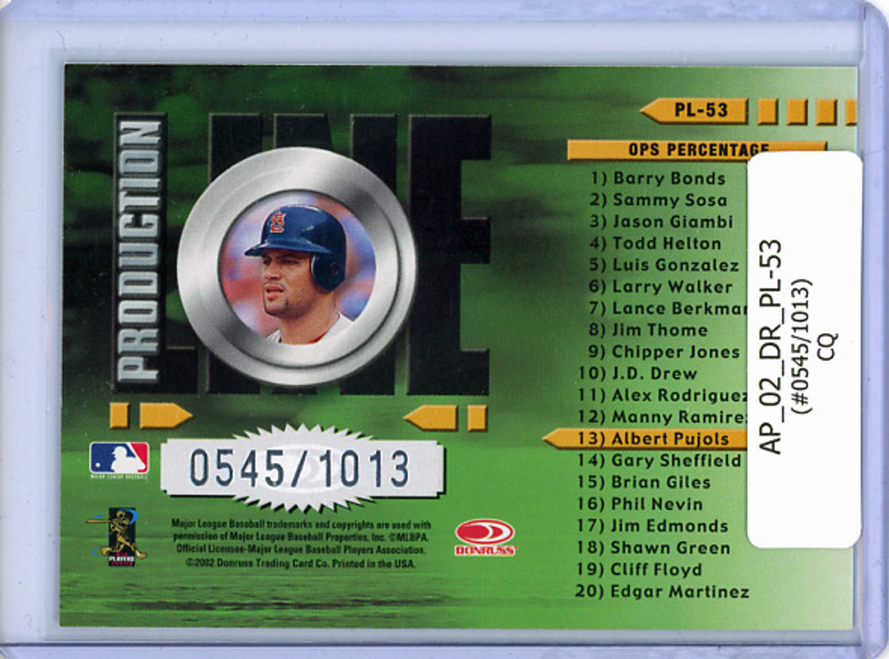 Albert Pujols 2002 Donruss, Production Line #PL-53 (#0545/1013) (CQ)