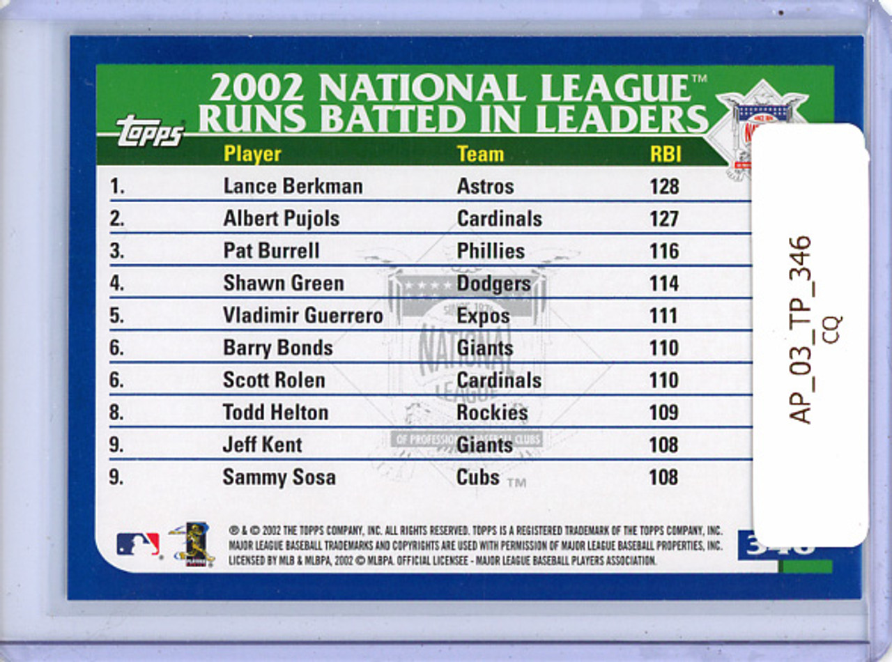 Lance Berkman, Albert Pujols, Pat Burrell 2003 Topps #346 League Leaders - NL RBI (CQ)