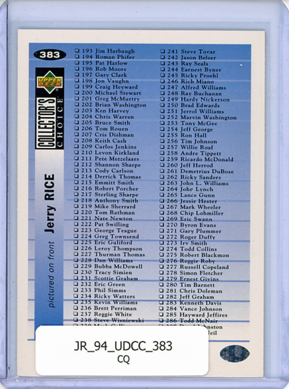 Jerry Rice 1994 Collector's Choice #383 Checklist (CQ)