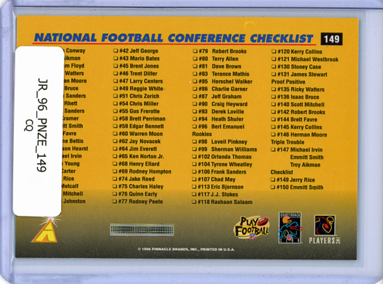 Jerry Rice 1996 Pinnacle Zenith #149 NFC Checklist (CQ)